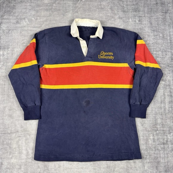 Barbarian Other - Barbarian Shirt Mens Large Blue Stripped Vtg 90s Rugby Polo Queens University
